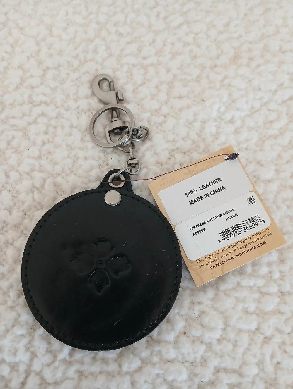 Patricia Nash Black Leather Liscia Mirror Fob Keychain NWT